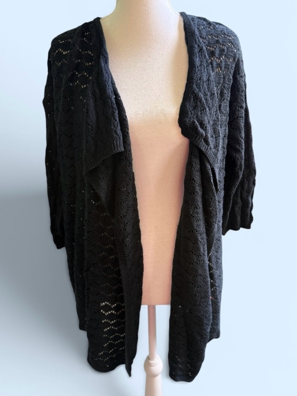 J. Jill Black Open-Front Lace Knit Cardigan NWT